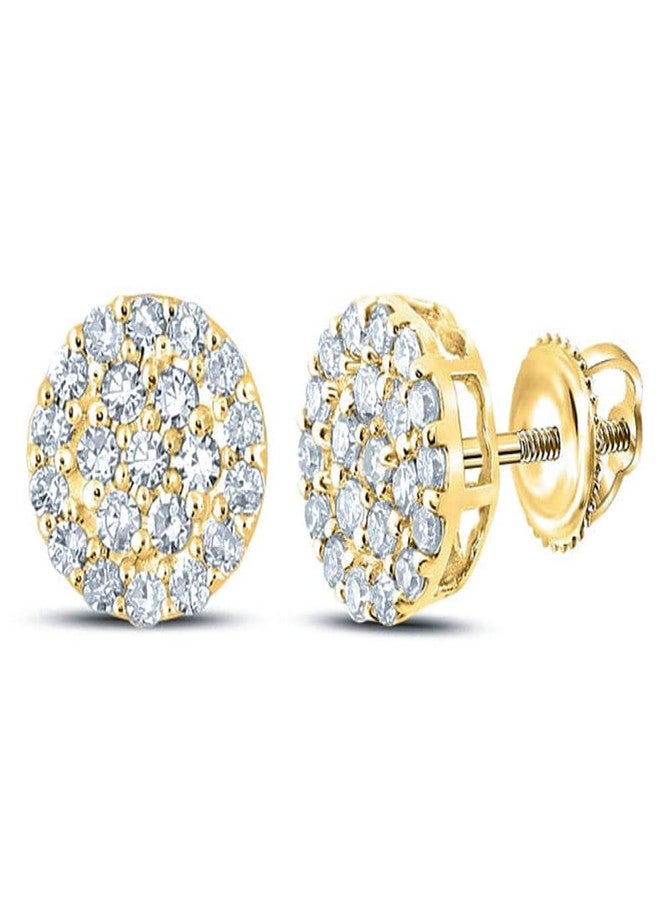 Street Knitted أقراط دائرية كبيرة مطلية بالذهب الأصفر عيار 14 قيراطًا، مصنوعة من الفضة الإسترليني عيار 925، مضادة للحساسية، مناسبة للرجال والنساء، بتصميم هيب هوب دائري مرصع بأحجار الزركونيا المكعبة 5A على شكل زهرة، مع مشبك لولبي. هدية مجوهرات مثالية للرجال والنساء. - Image 1